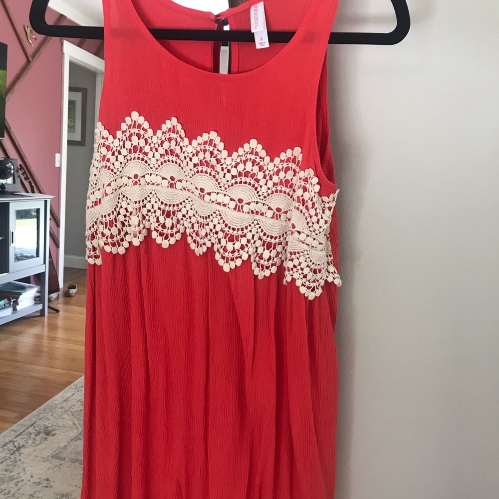 Coral mini dress with lace detail